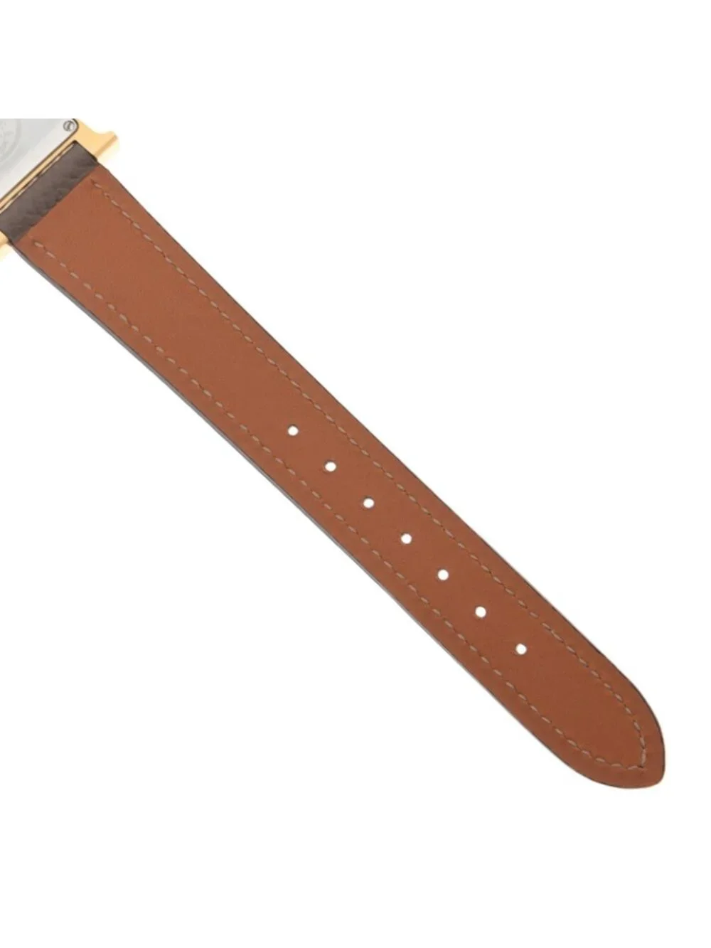 Hermes H Watch Leather Strap White Arabic Dial Quartz